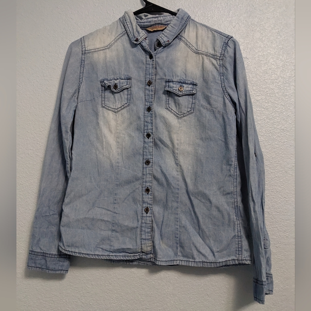 Highway Jeans Washed Button Down Collared Blouse